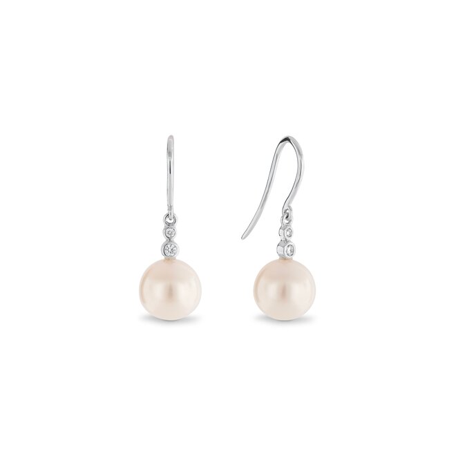 Pearl and diamond drop earrings - petite