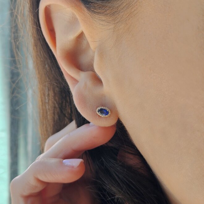 Petite sapphire and diamond halo studs