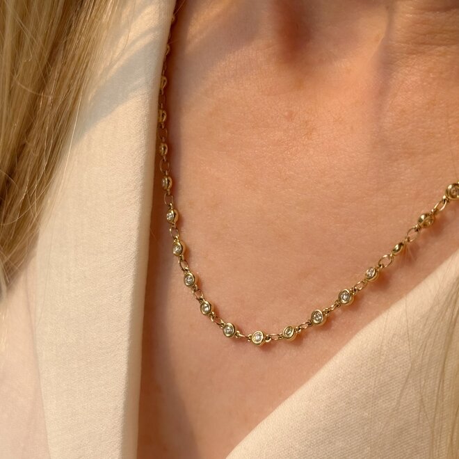 Bezel set diamond station necklace