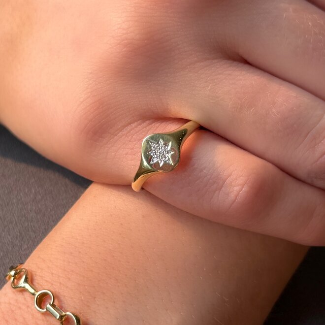 Petite starburst signet ring