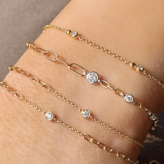 Diamond accented paper clip and rolo bracelet