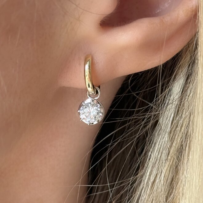 LAB round button back huggie dangle earrings