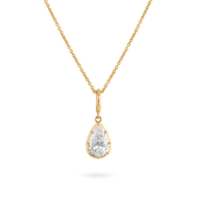 LAB Pear shaped diamond button back pendant - 2.00ct