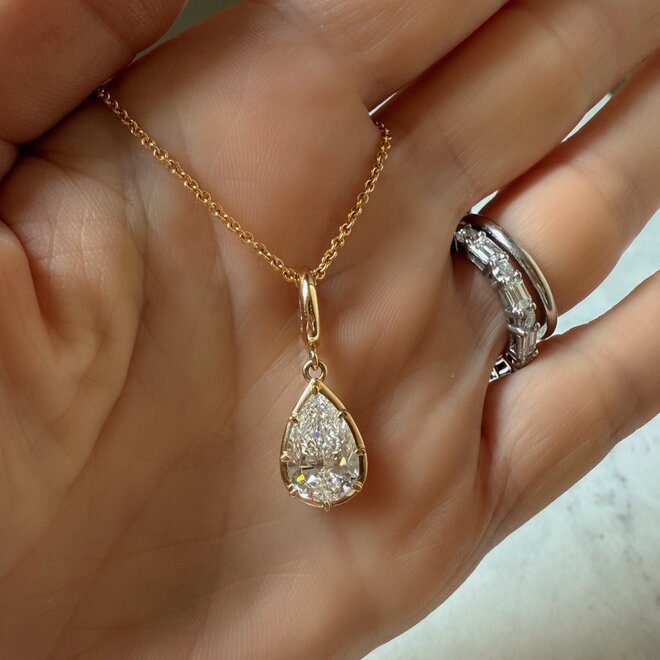 LAB Pear shaped diamond button back pendant - 2.00ct