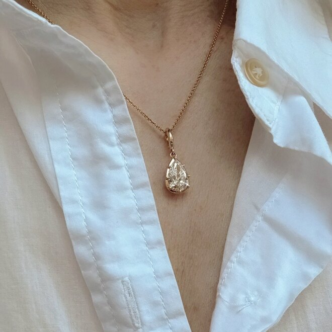 LAB Pear shaped diamond button back pendant - 2.00ct