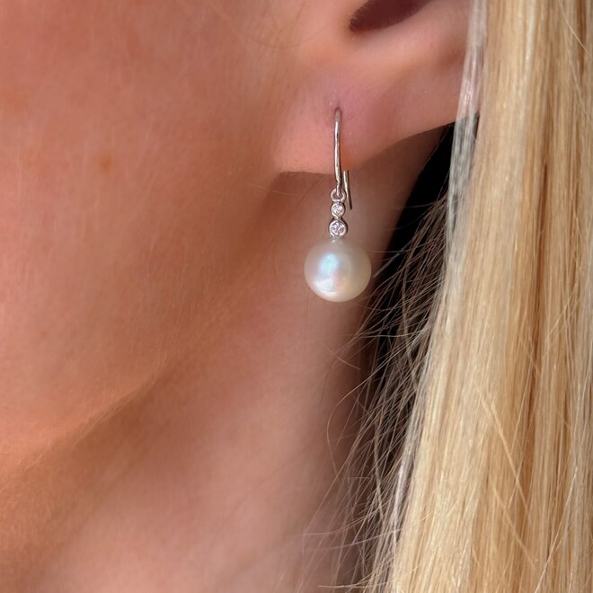 Pearl and diamond drop earrings  - petite