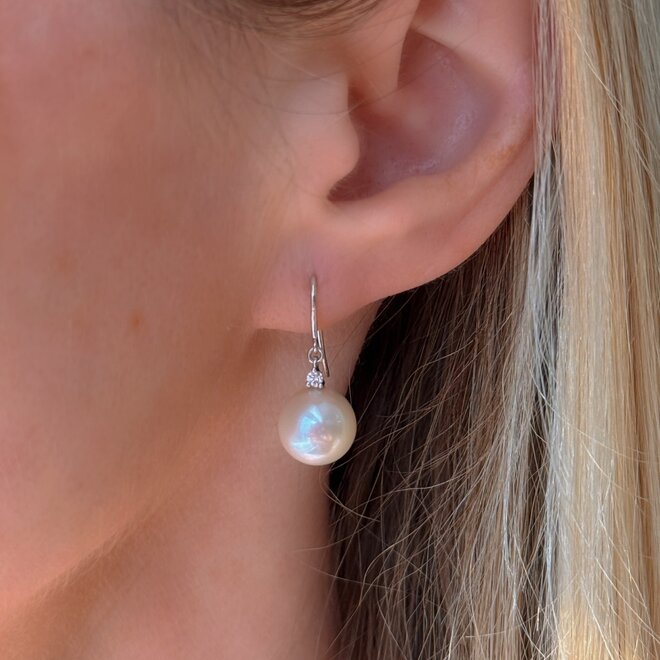 Pearl and diamond drop earrings