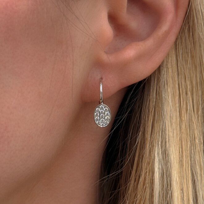 Oval diamond pave drop earrings