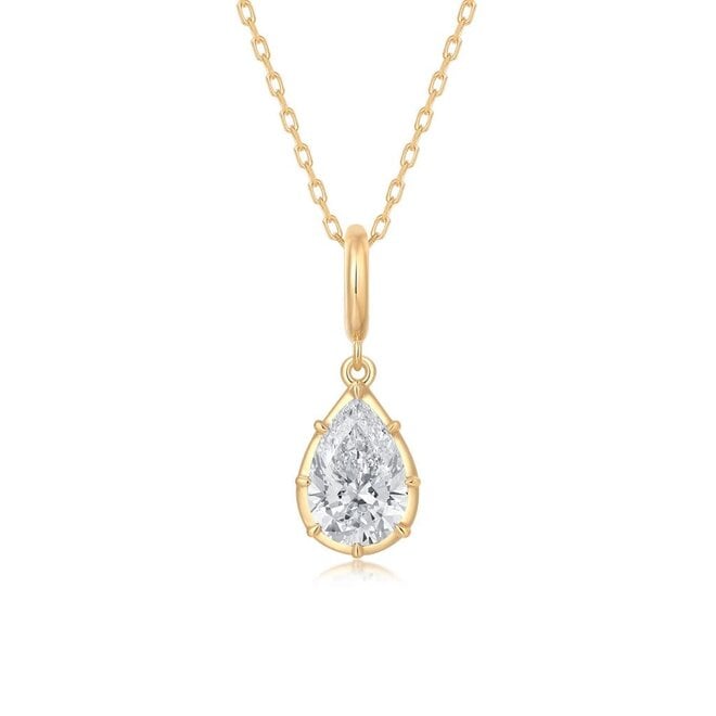 LAB Pear shaped diamond button back pendant - 1.00ct