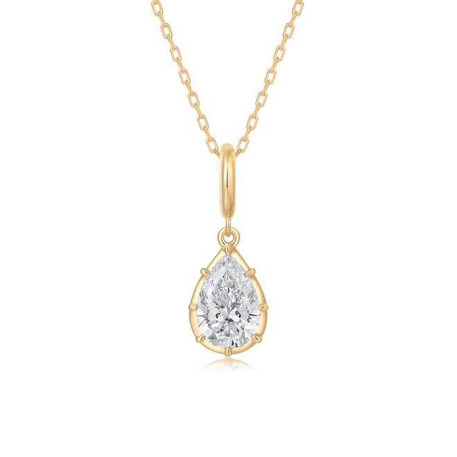 LAB Pear shaped diamond button back pendant - 1.00ct