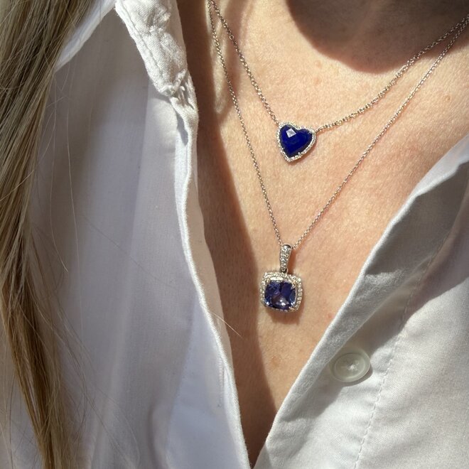 Diamond and lapis heart pendant