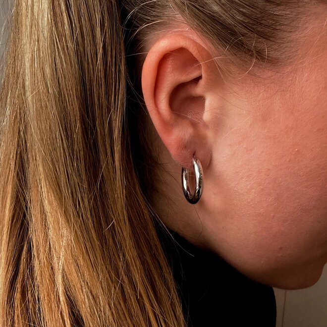 Wide Gold Hoop Earrings-White Gold