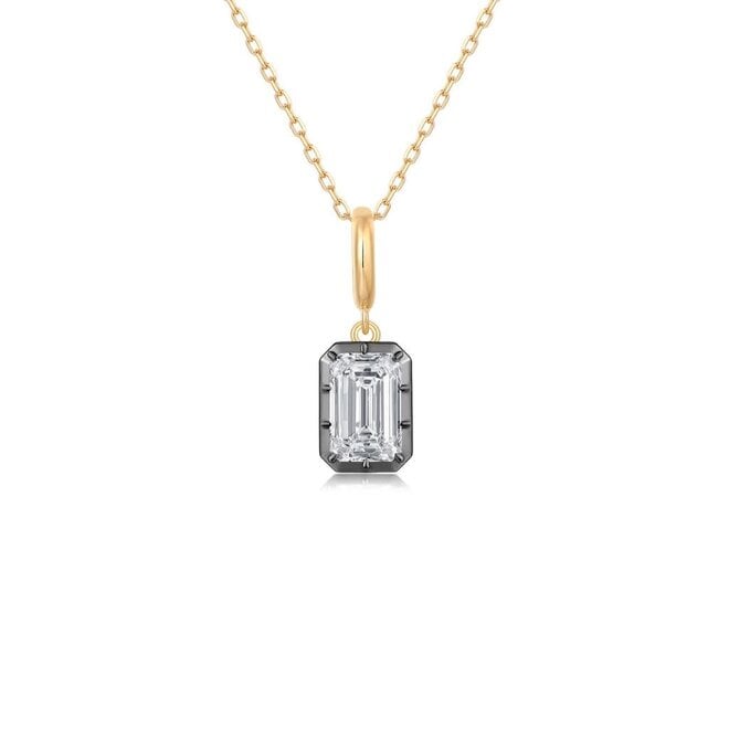 LAB created button back emerald cut pendant