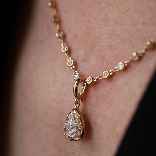 LAB Pear shaped diamond button back pendant - 2.00ct