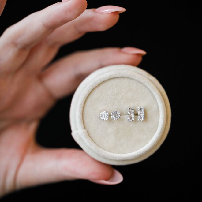 Baguette and round cluster stud earrings