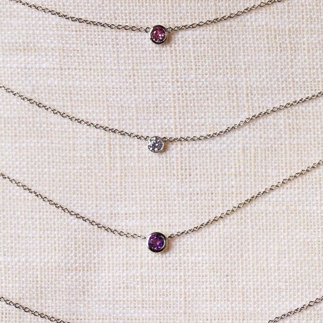 Bezel set birthstone necklace - amethyst