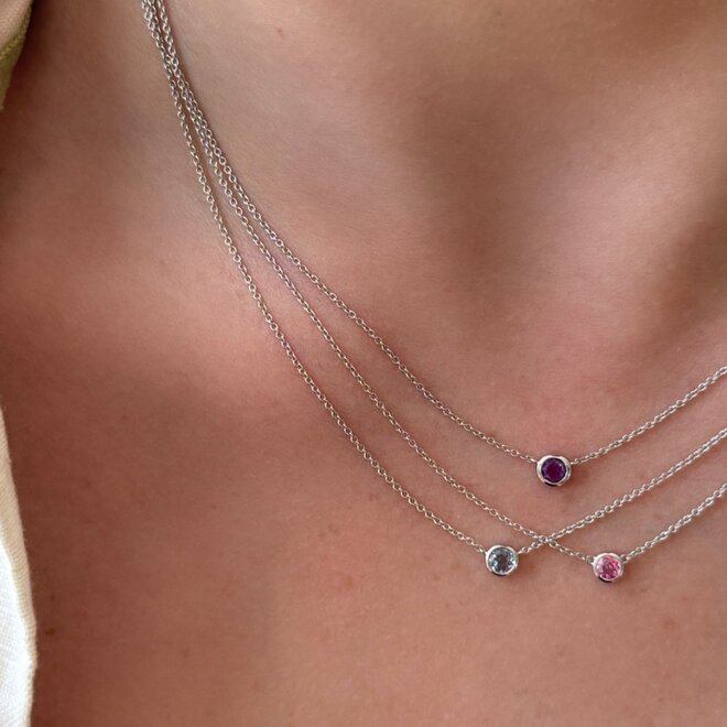 Bezel set birthstone necklace - pink sapphire