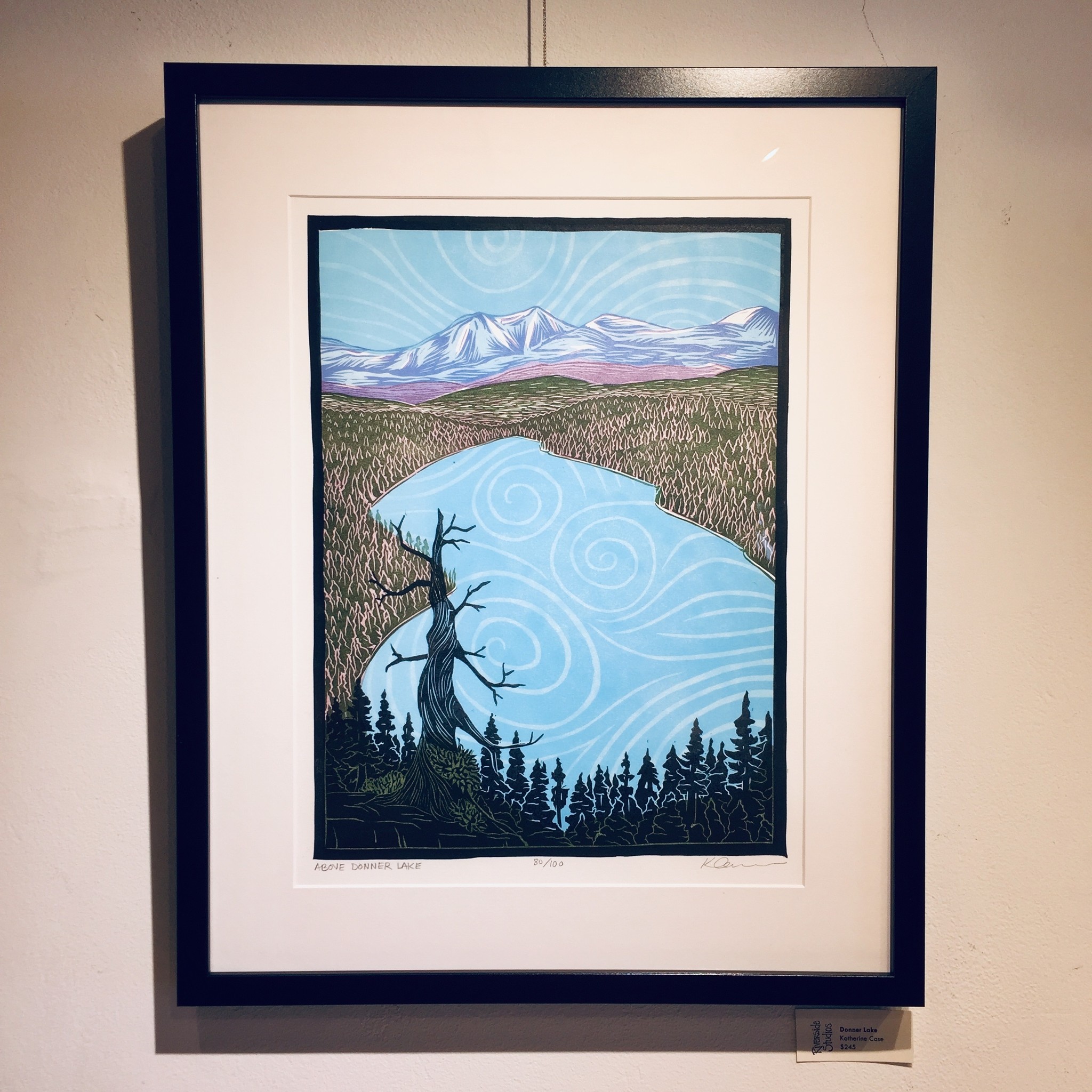 Donner Lake framed linocut