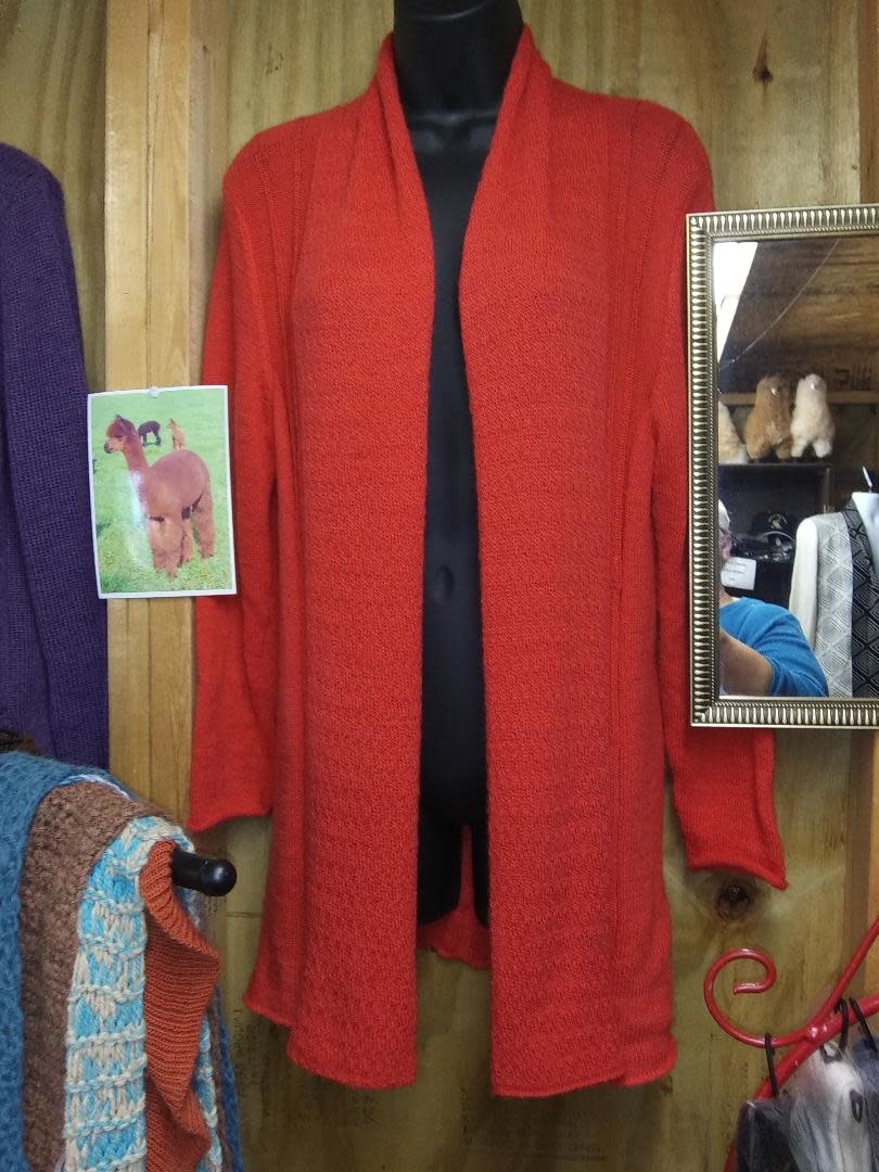 Andean Art Alpaca Sweater, Orangey/Red Lg Cardigan