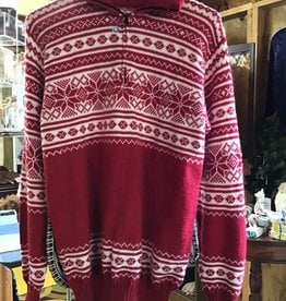 Alpaca Mall Alpaca Sweater, Red/ Wh pattern Pullover Short Zip LG