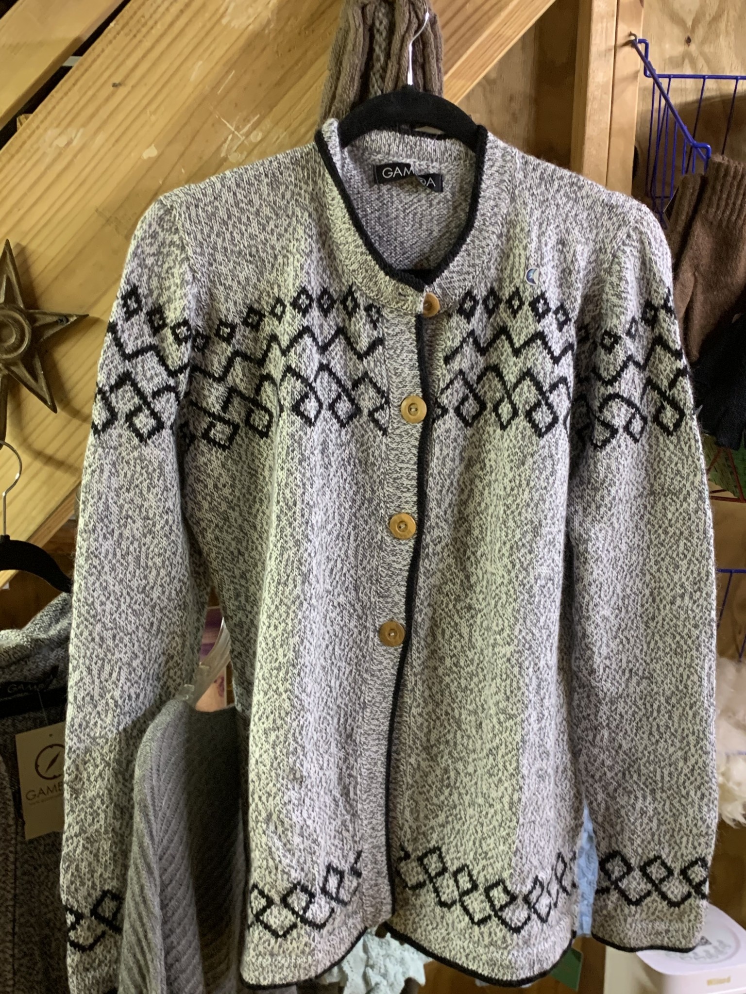 Alpaca Mall Alpaca Sweater, Gray Cardigan Black Trim