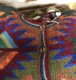 Alpaca Sweater, Medium, Brown/Green Triangles