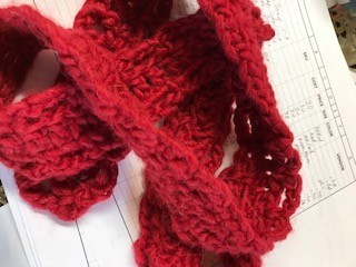 Alpaca Scarf, Crocheted Red, Narrow