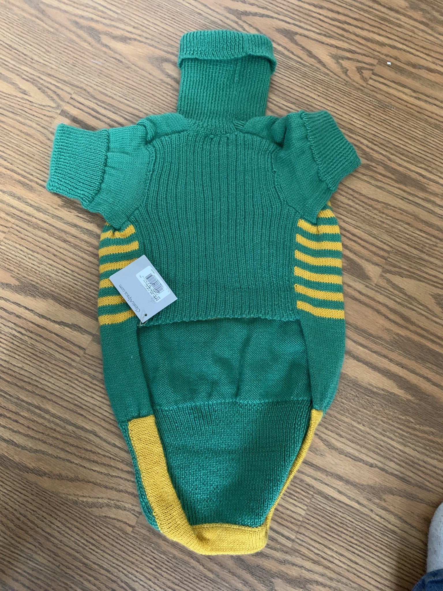 Classic Alpacas Alpaca Dog Sweater, Green w Yellow trim xxl