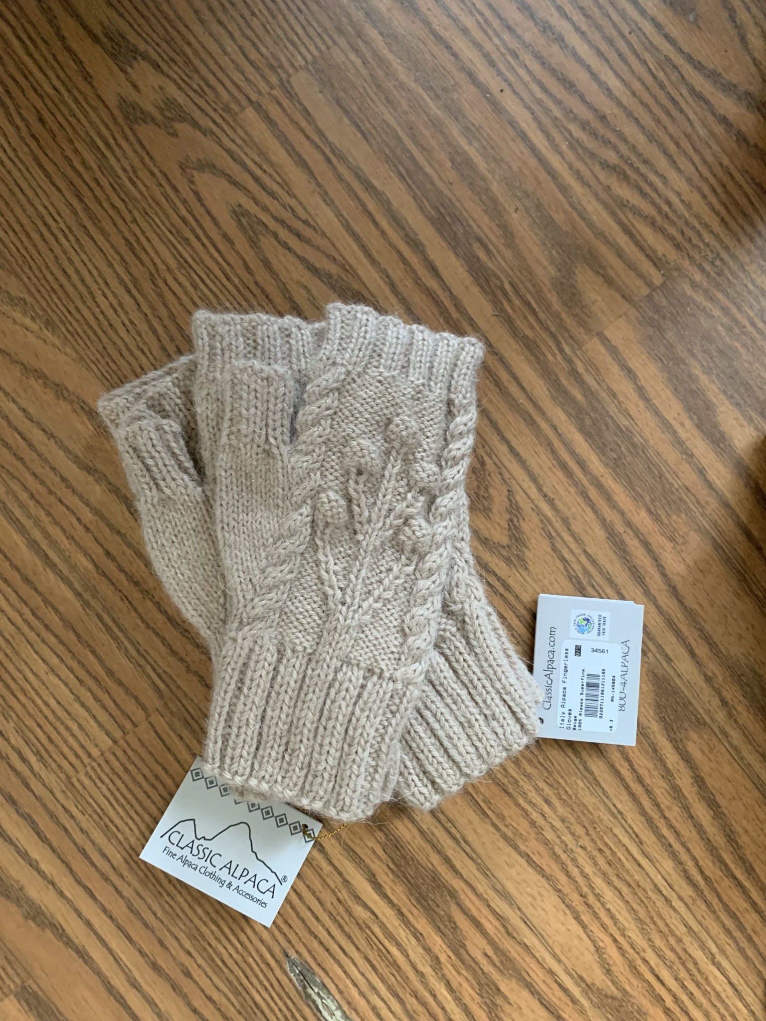 Classic Alpacas Alpaca Fingerless Gloves, Italy Beige Medium