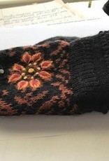 Alpaca Glittens, Black Heavy, Orange Flower Unisex