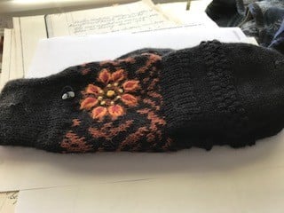 Alpaca Glittens, Black Heavy, Orange Flower Unisex