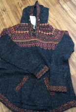 Artansia Alpaca Pullover Sweater, XL Gray w red/orange Desin