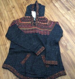Artansia Alpaca Pullover Sweater, XL Gray w red/orange Desin