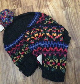 Artansia Alpaca Hat wFingerless Gloves Black W Design Set