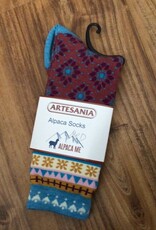 Artansia Alpaca Socks, Wine/Blue Design Medium