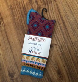 Artansia Alpaca Socks, Wine/Blue Design Medium