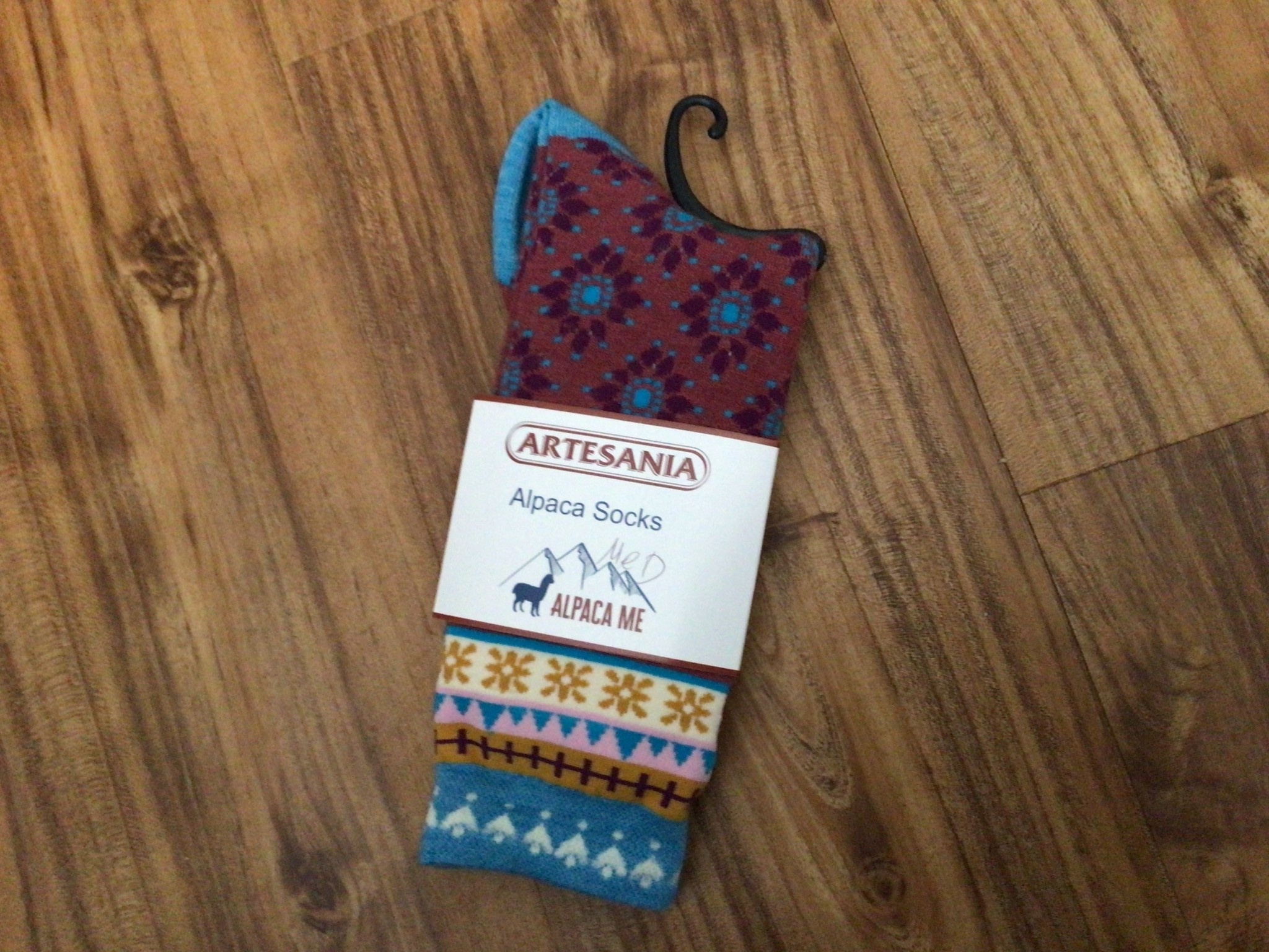 Artansia Alpaca Socks, Wine/Blue Design Medium