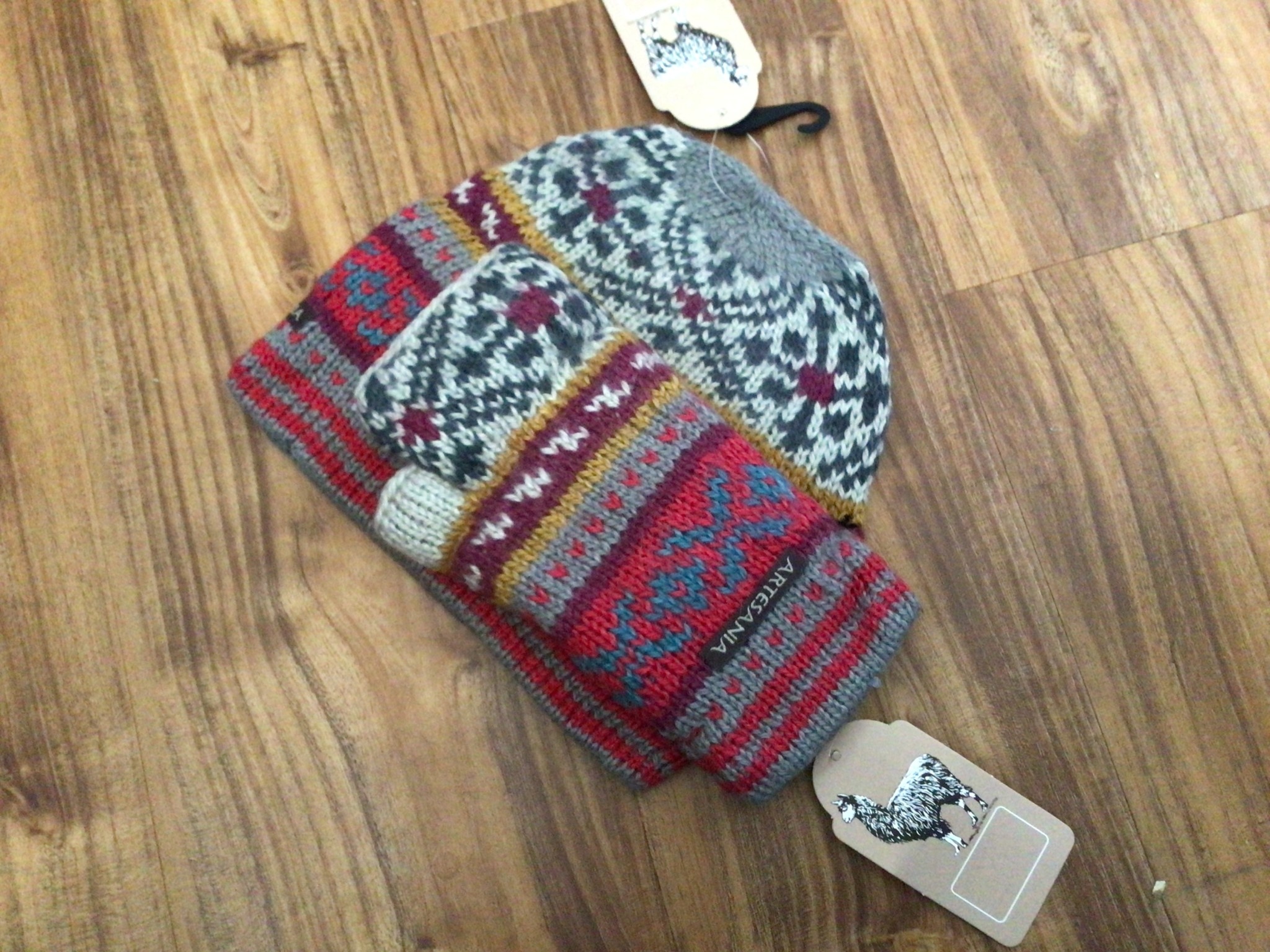 Artansia Alpaca Hat w/Fingerless Gloves  Gray/Blue