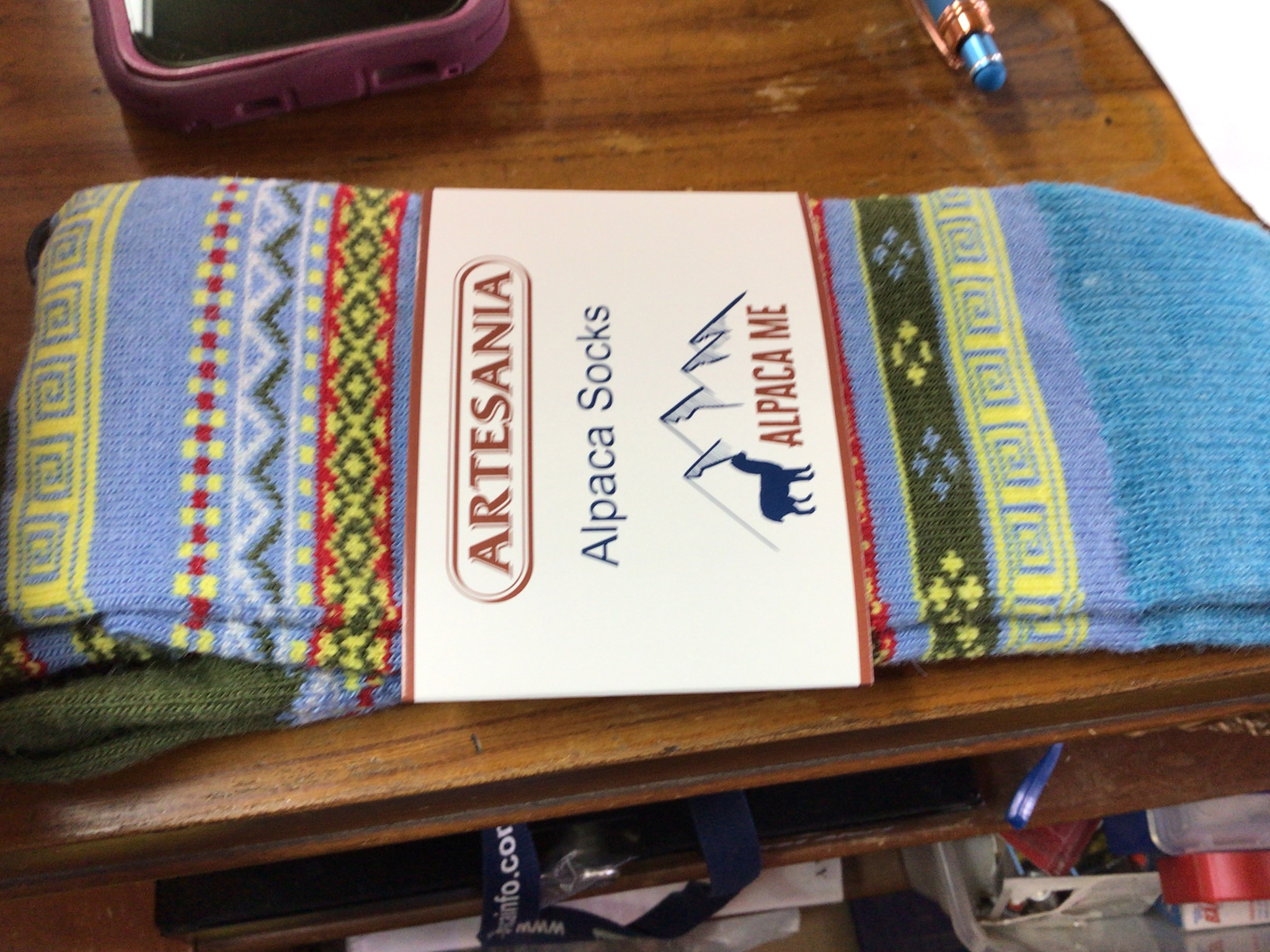 Artansia Alpaca socks Lg  Blue w Stripes