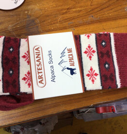 Artansia Alpaca Socks, Lg Dk Red w snowflake design