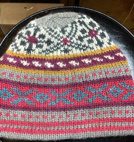 Artansia Alpaca Hat , Lined Gray w Blue Red Design