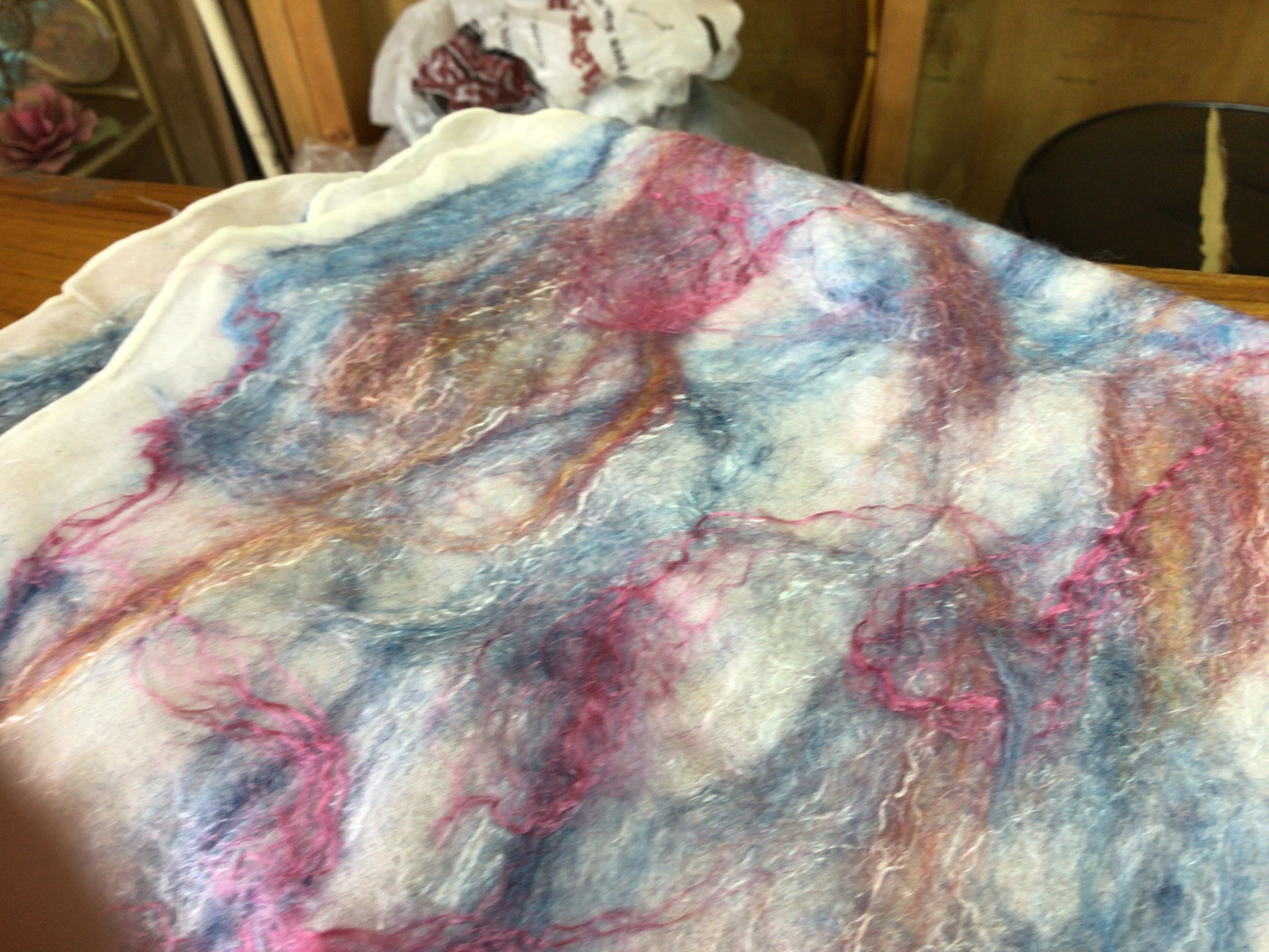 Circus City Alpaca  Nuno Felted Silk Scarf, Blue Brown