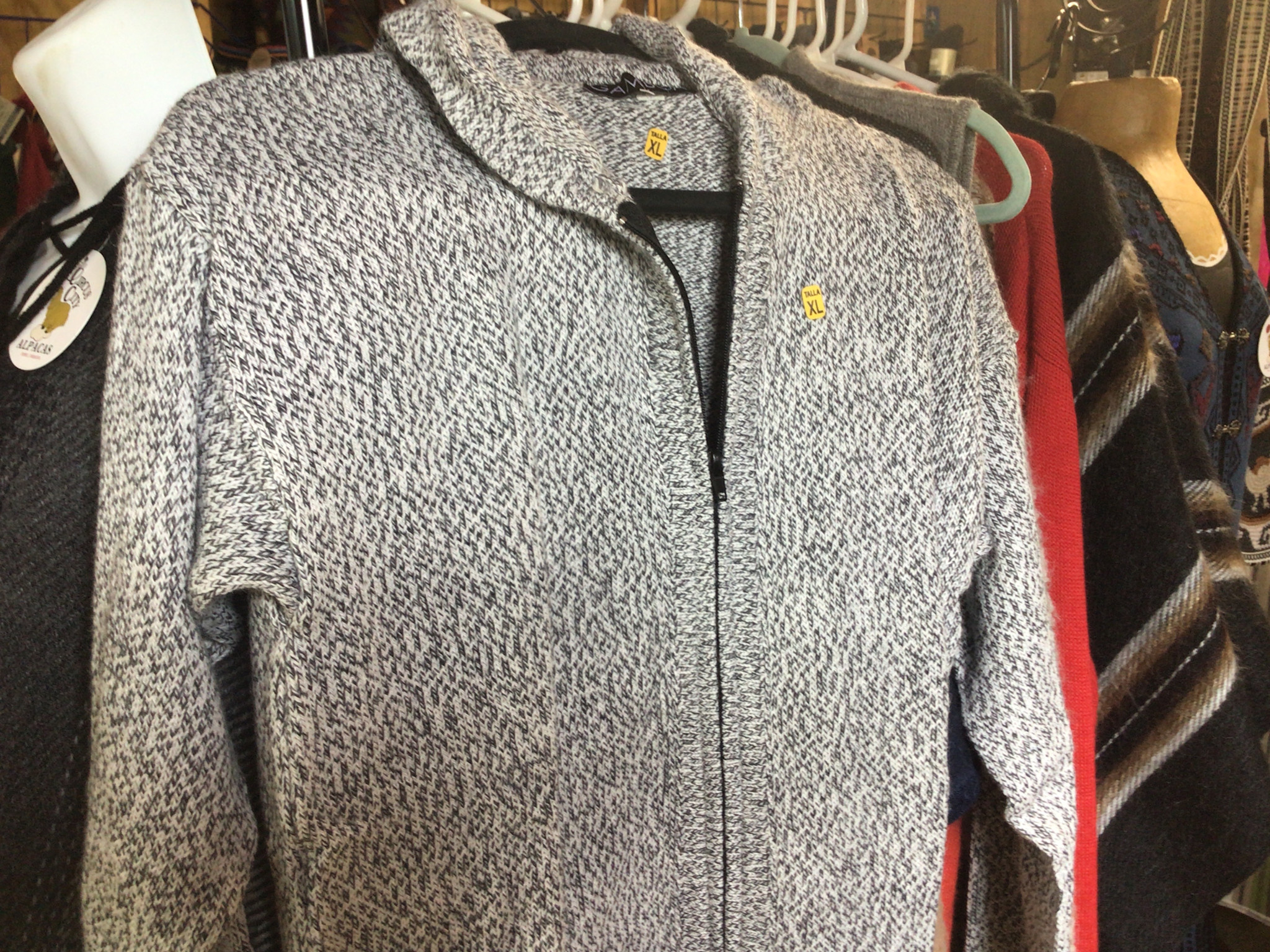 Gamboa Alpaca Hoodie, Gray/White Tweed Zip