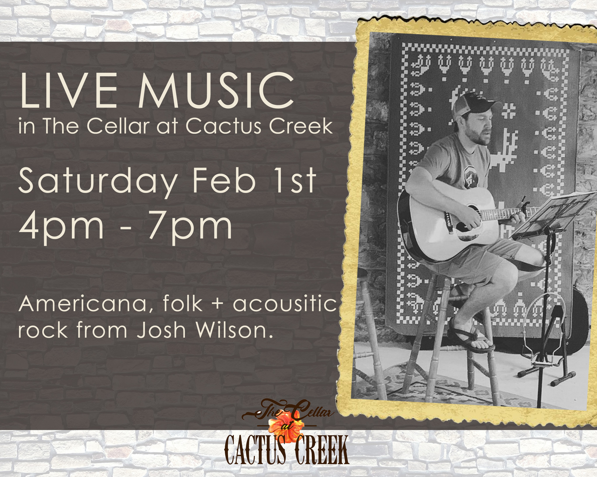 Live Music in The Cellar at Cactus Creek - Feb 1 2020