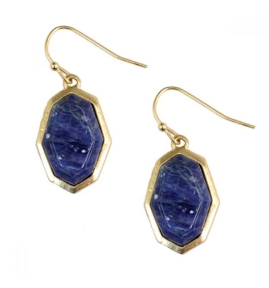 Blue and Gold Hexagon Earring
