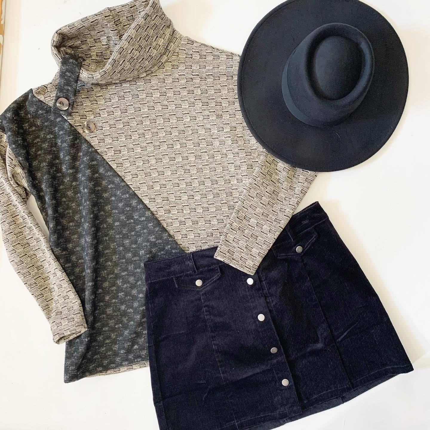 Corduroy Skirt + Cozy Top - Perfect Winter Outfit for the Ski Lodge