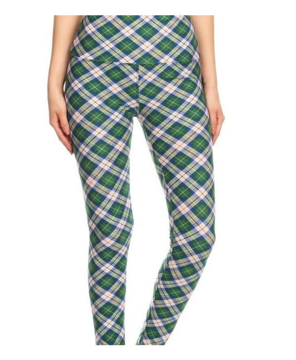 Blue \u0026 Green Plaid Yoga Legging - One 