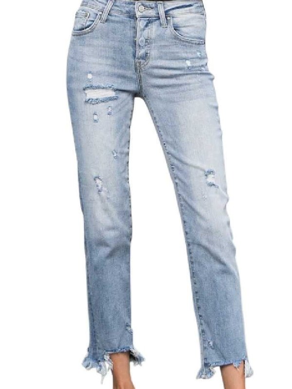 Midwaist Distressed Ankle Jeans - Light 