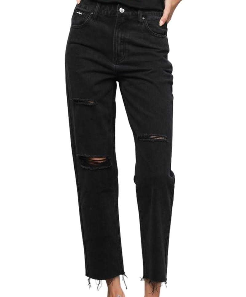 Black Denim Distressed High Rise Jeans