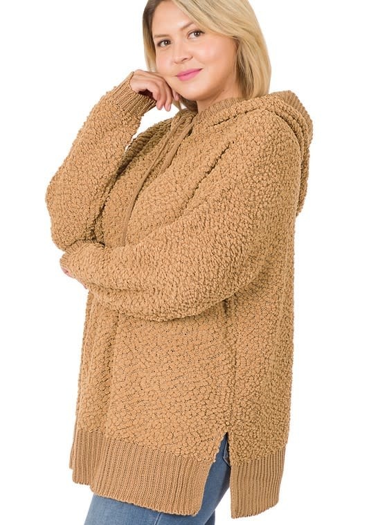 CURVY Camel Brown Popcorn Sweater Hoodie
